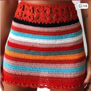 Multicolor Striped Crochet Skirt